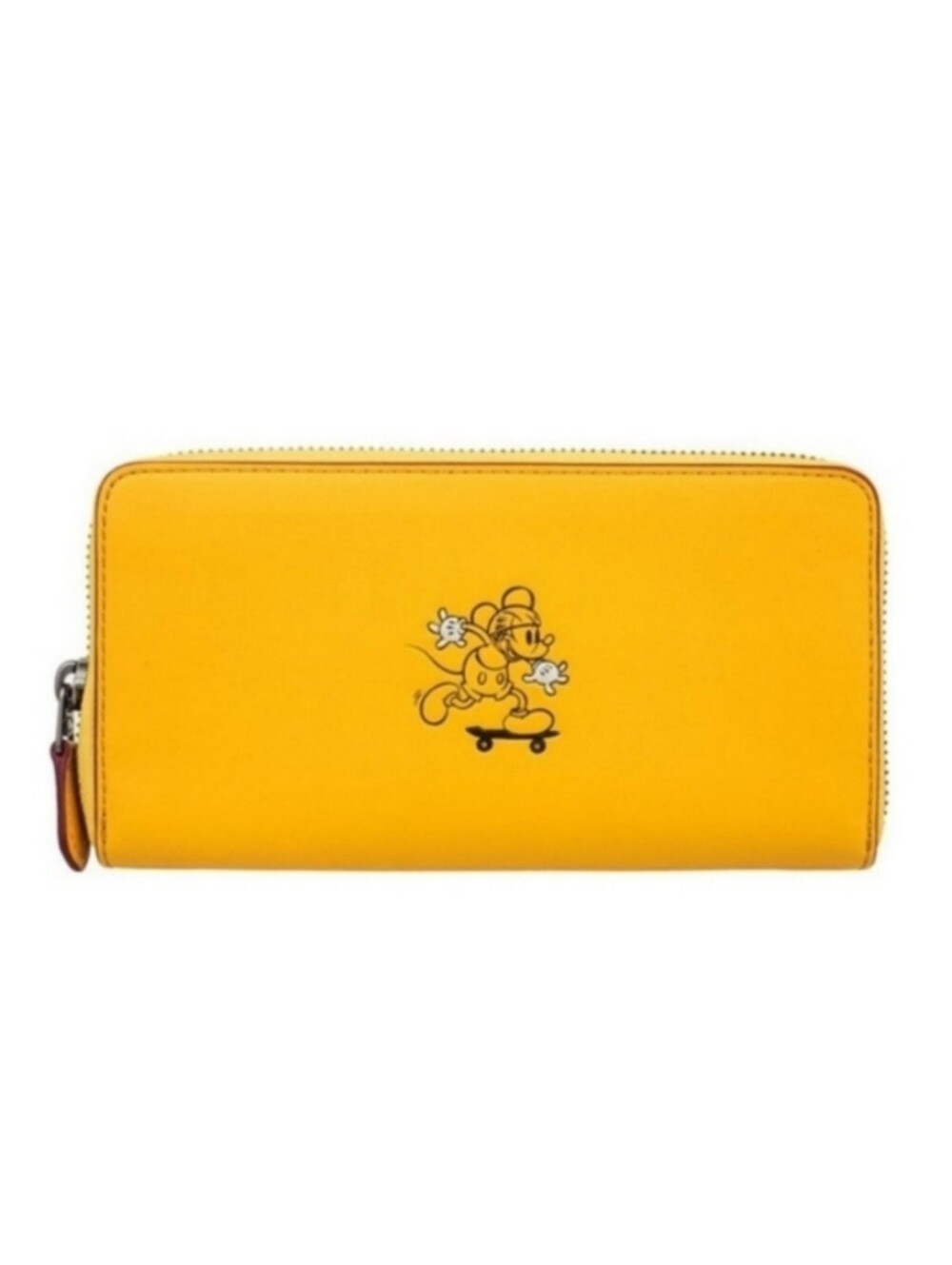 Coach x Disney Mickey Mouse Skateboard Yellow Leather Accordion Zip Wallet
